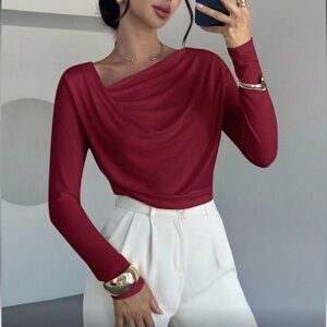 Elegant Wine Long Sleeve Women's Top